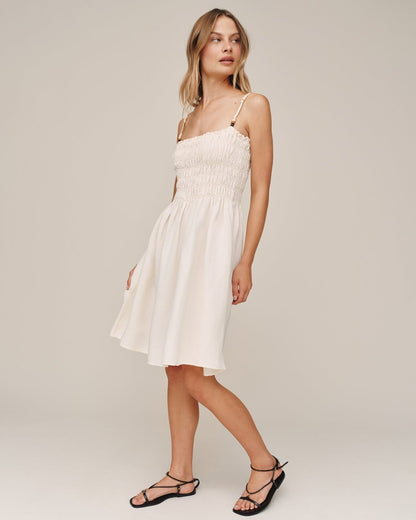 Bella Dahl Smocked Dress With Beaded Straps - Sand Stone