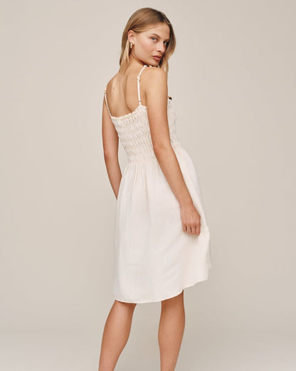 Bella Dahl Smocked Dress With Beaded Straps - Sand Stone