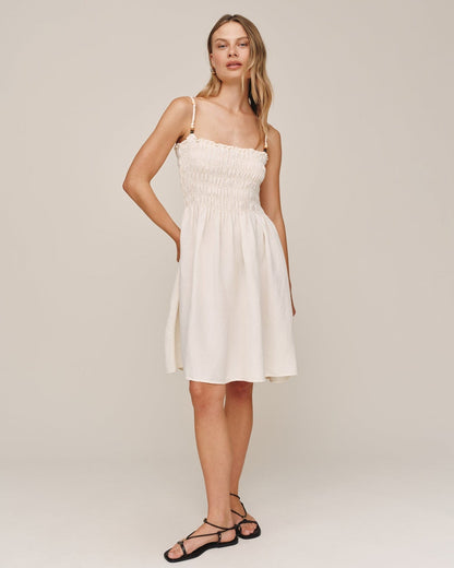 Bella Dahl Smocked Dress With Beaded Straps - Sand Stone