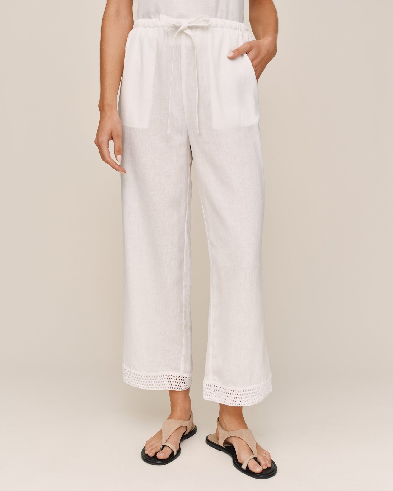 Bella Dahl Crochet Edge Pant - Ivory Sand